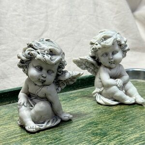 VINTAGE Ganz Angel Cherub Figurines Pair, White Resin